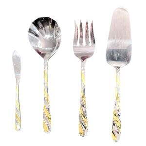 Retroneu Diagonal Gold Accent 18/8 Stainless 4-Piece Hostess Serving Utensil Set